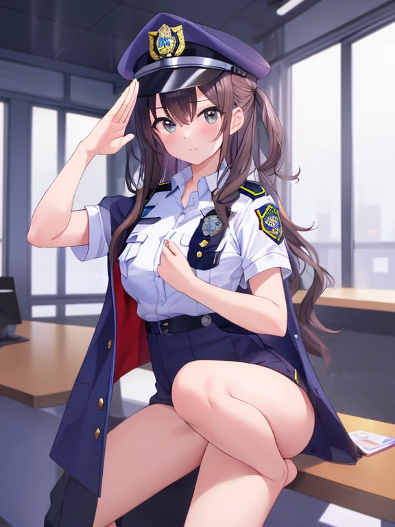 (((Namie Amuro with a penis))) futanari Light Blue Police (((light blue police uniform))) Short sleeve Belly button skirt futanari (big penis) ejaculation A lot of semen (Torn clothes) Garter belt Blonde Light Blue Police cap masturbation fingerless gloves White ground in the background Tie Standing Nipples are visible ポニーテール、四つん這い