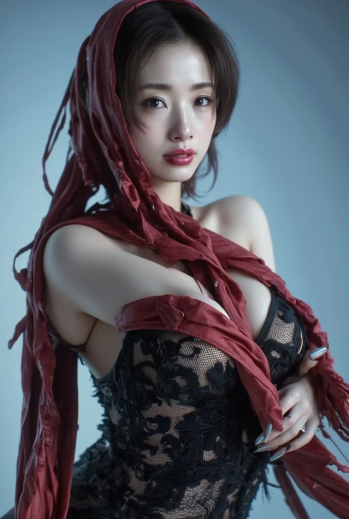Japanese cyberpunk high fashion of Oiran kimono cool girl, kimono punk, cyberpunk, wearing white kimono, huge breasts, upper body standing, (Dynamic light and shadow, High resolution, Sharp focus, Depth of written boundary), against bright pink background, nsfw