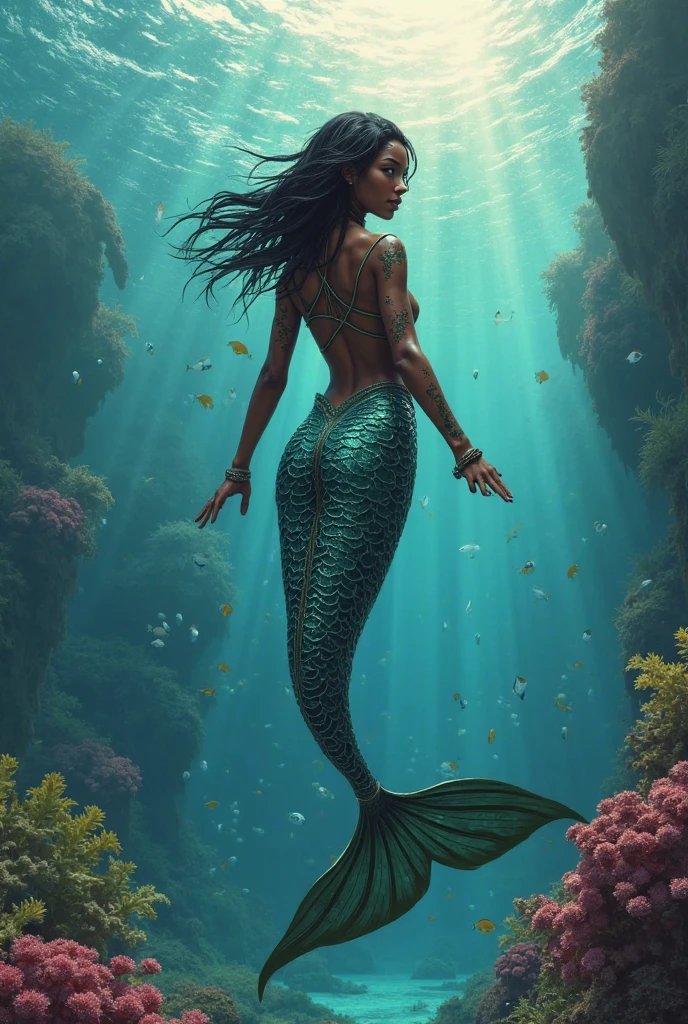 Detalhamento maximo,no fundo do mar,sereia rainha dos mares cabelos claros prateados e brilhantes,seios fartos e desnudos,Full body mermaid display with mermaid tail without hyper realistic bra,colar e coroa de pedras de vidro transparente,sentada em concha enorme,riso travesso,peixes coloridos de varios tipos,bolhas,conchas,coral,cavalo-marinho,colunas de cidade antiga,Atlantis,joias de pedra transparente,sensual,olhos azuis,coroa de vidro,Magic Circle Leading to the Kingdom of the Seas ,maquiagem perfeita,Pele de Porcelana Perfeita,Rosto perfeito detalhado,cores fortes e constrastantes