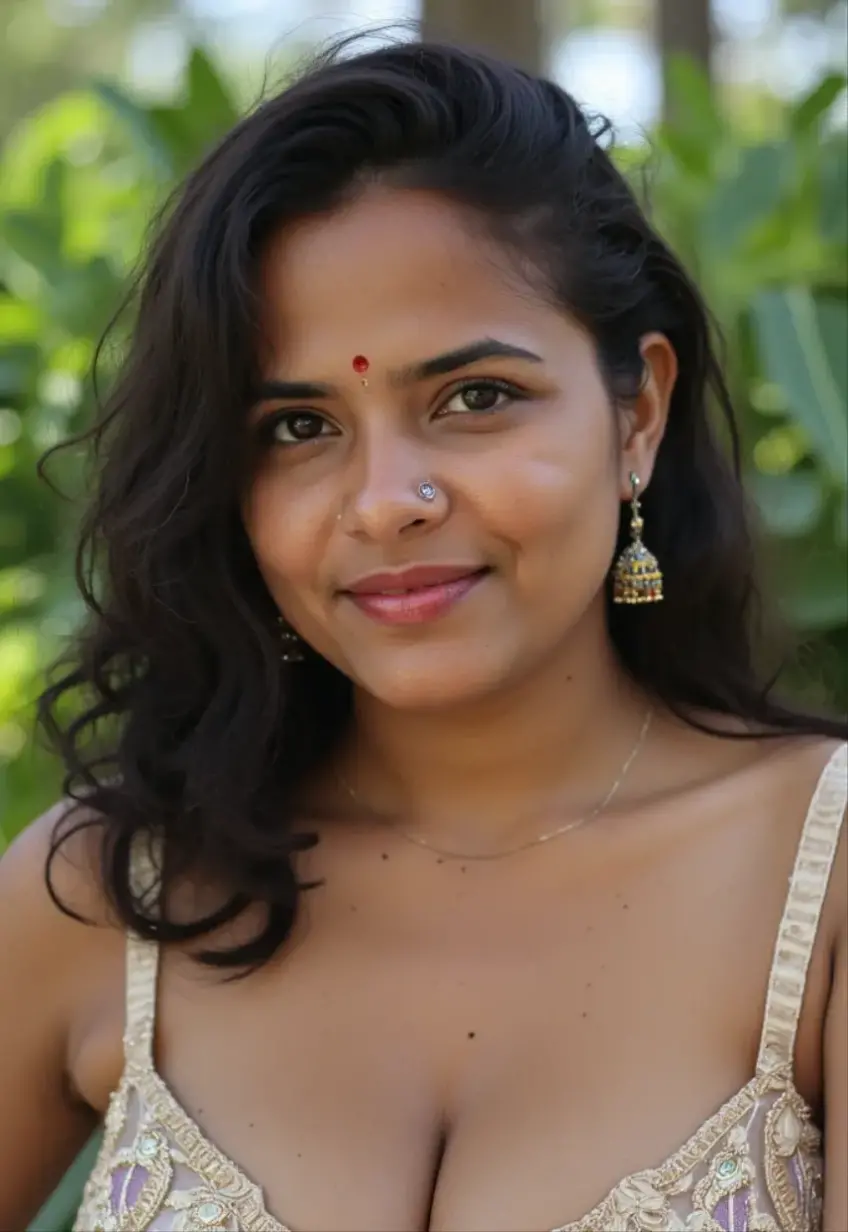 ultrarealistic hires close up photo of a 325-year-old sai pallavi woman, outdoors, realistic skin texture, looking looking at camera, free curly hair, in bef, in lingerie, realistic skin, taking selfie