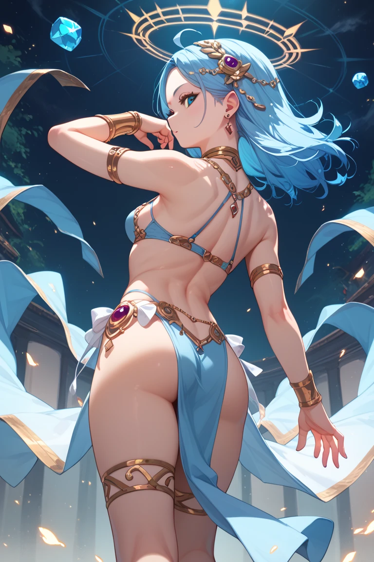 1girl, Abyss, (8k, 4k), masterpiece, best quality, ultra detailed, lake, 4k quality, lake shore, direct, tree shadow, under the tree, candace \(genshin impact\) , 1girl, alone, blue eyes, dark-skinned woman, heterochromia, yellow eyes, an extremely delicate and beautiful lady, beautiful detailed sky, night sky, (well-designed face, amazing face), (super detailed), beautiful detailed eye, relaxed eyes, sexy naughty smile, teal dress, teal, exotic dress, short dress, short teal dress, blush, closed mouth, lipstick, perfect anatomy, breeze, wind, big breasts, space_style, ryu_style