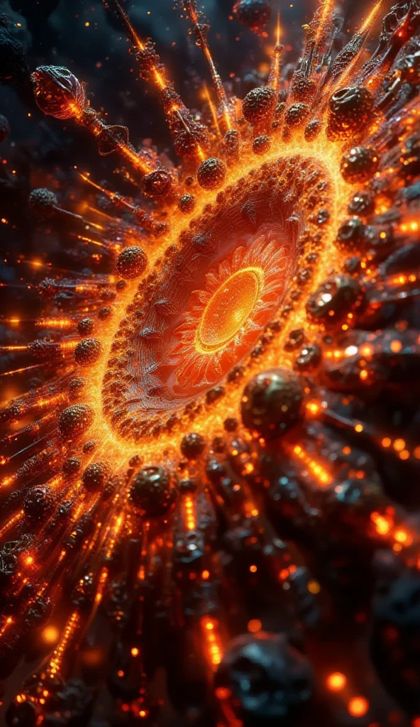 5+√(555×tan(15+15), fractal, Khorne,crimson, gold and black, organic matter, cellular colony, deep wiew,4k resolution,hyperdetailed, masterpiece, 3d modelling, abstract art, digital art