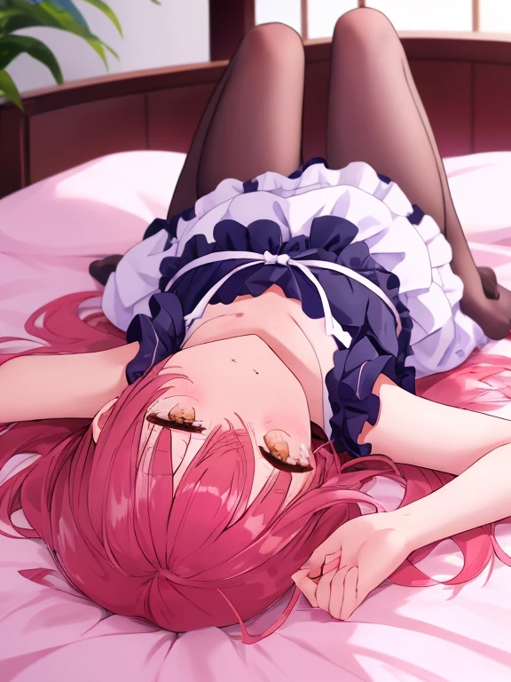corpse, precure, big breast, torn clothes, frilly, closed eyes, :o, white panties, dirty, bleed, pink hair