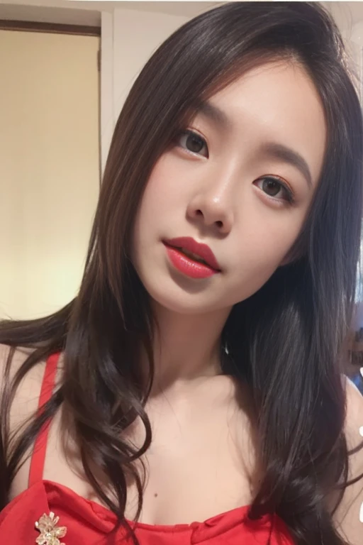 best qualtiy，tmasterpiece，Ultra-high resolution，（Reality：1.4），RAW photogr，1girll，long whitr hair，Face Highlighting，Pure，Girly，Flushing，18yr old，18-year-old smiling female classmate，Pure，Innocent，（best qualtiy，8K，tmasterpiece:1.3），Goose egg face，largeeyes，long eyelasher，Exquisite（live-action realistic style），Star-like eyes，Ultimate face，Photorealistic light and shadow，Clear facial features，Milky white skin，Fair skin， highdetailskin， Realistic skin details， Visible Pore，（Super detail），（perfect bodies：1.1），long whitr hair，（dynamicposes），((Dynamic background((volumettic light：1.3))，Bigchest，deep v big breasts，Long red floral dress，liberta，Dashing，Poppy，long leges，Shunguang，An endless sea of flowers
