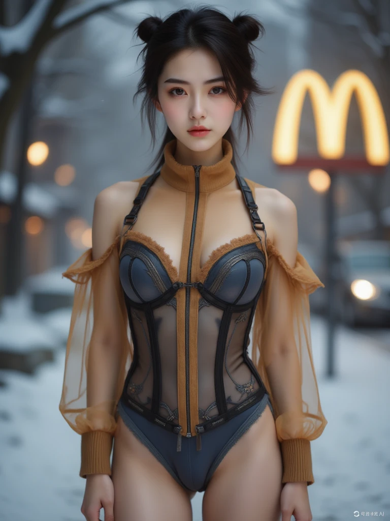 masterpiece, best quality, ultra highres, original, extremely detailed, perfect lighting,real photo, asian girl(large breasts) , she wearing sexy horse bikini costume , she wearing horse muzzle on mouth&nose , mini skirt , horse ear headband , horse tail , collar with bell, outdoor , zoo 