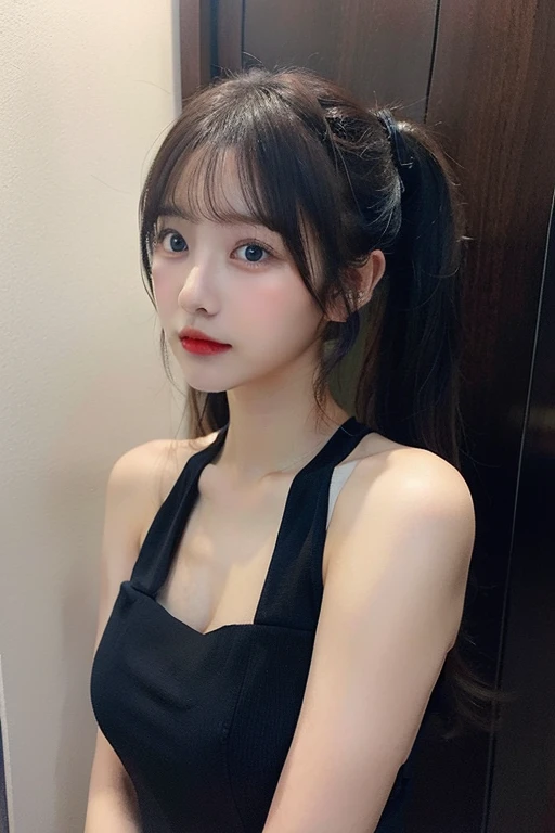 one person、14 years old、Full body photo、slender、woman、White drool coming out of the mouth、smile、Twin tails、 Fair skin, messy hair, super cute、Soft and Face、8K resolution、Surreal、Ultra high definition、 A-cup small breasts((Highest resolution、8k、masterpiece:1.3))、Ultra-fine face、Ultra Fine Lips、Beautiful Eyes、double eyelid,Dark blue walls、Green bandeau dress:1.1、Thighs、thin,Thighs are visible、Shapely small breasts、