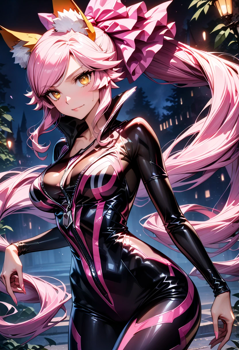 (Higher resolution, image_Different) beste-Qualit, A woman's masterpiece, very detail, semi-realistic (most of the body), long pink hair, fringe, 18 years, A young, Black finish, Purple Pink Flight Suit, spacesuit , sharp face, (brown eye, Hair between the eyes), long fluorescent coat (Broken glass), (Simple White Background), Chill out, graves, authoritarian, powerfull, (foot painting), (Exquisite facial features, Exquisite facial features), zombies, Monsters, Space horror, dread, Bled,red-eyes, light eyes, round pupils,Hearing ,