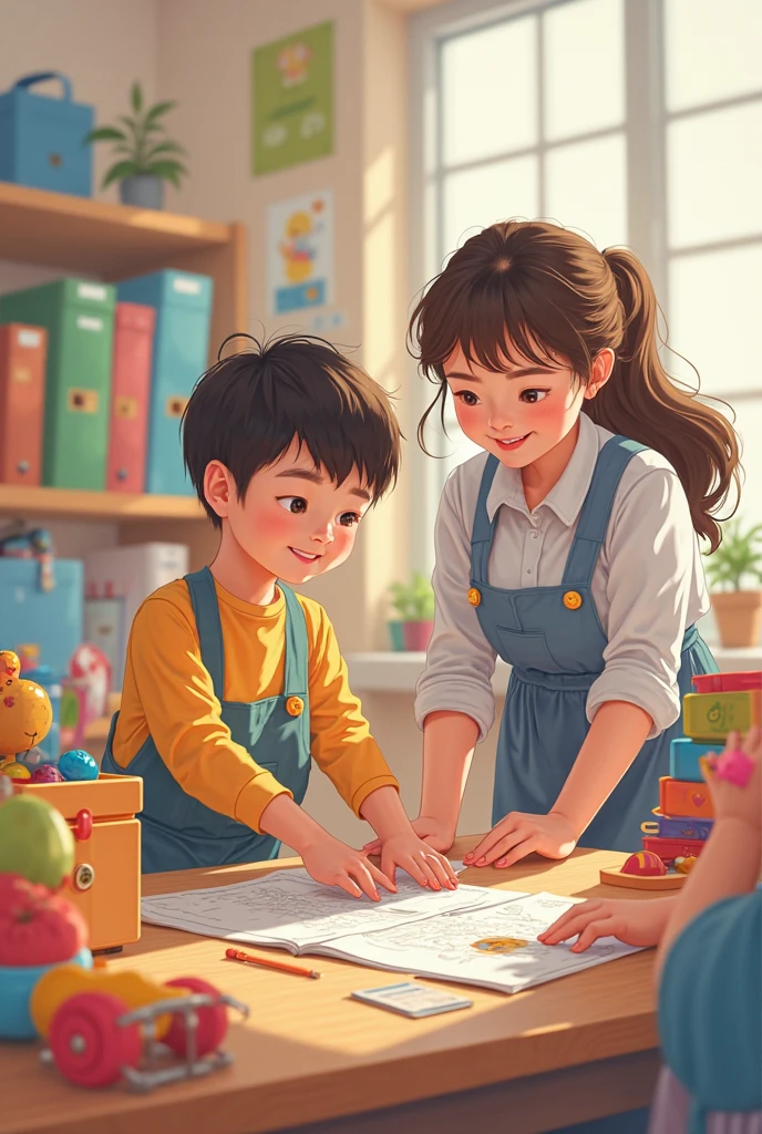 realistic looking children making origami in schoolyard
