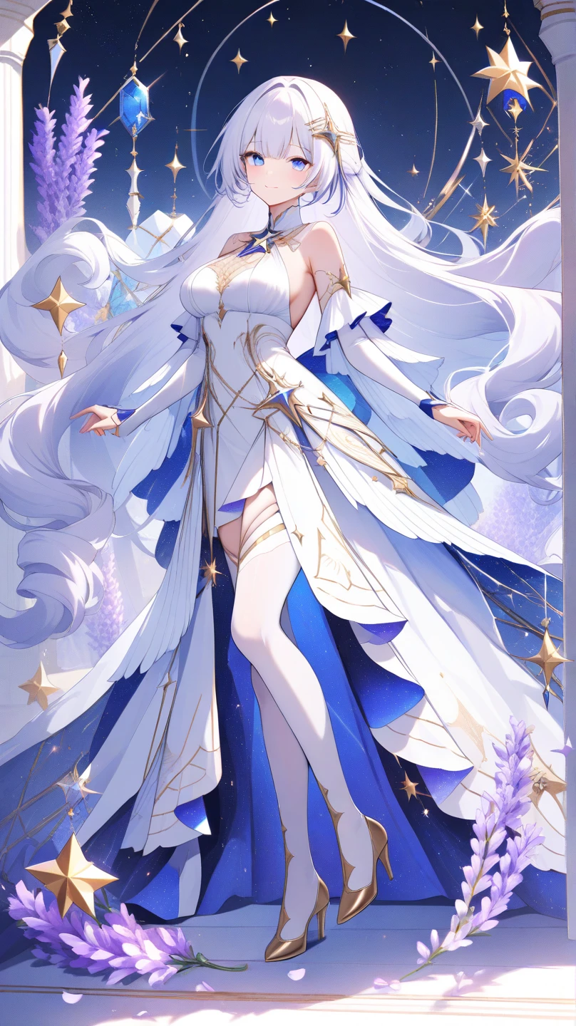 Appearance: Imagine a radiant figure with ethereal beauty. Your skin may have a subtle glow, Like I&#39;m made of starlight. Your eyes can be a deep and mystical color, reflecting the cosmos or the night sky.

hair: Your hair can be long and flowing, with iridescent colors that change depending on the light, maybe in shades of silver or gold.

CLOTHES: Wears a robe or dress that appears to be made of magical energy, with shiny details that resemble stars or constellations. Clothes should flow and move as if they were made of air.

Accessories: He wears a diadem or crown that incorporates elements of the staff, like gems or ancient runes. It could have a scepter that complements the shape of the staff.

Aura: Around it, there should be a soft or sparkling light aura, that highlights his divine status and power.