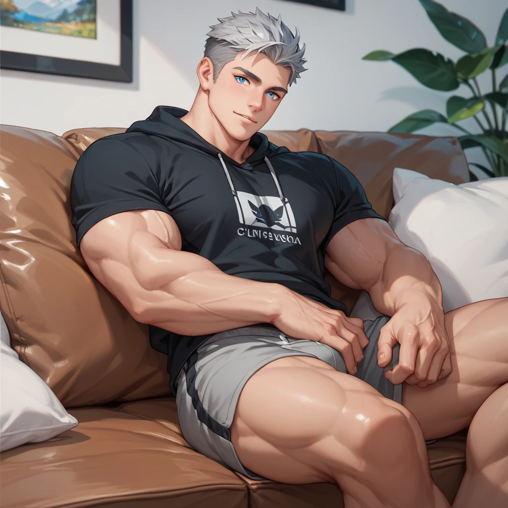 A man sitting on a stool playing piano, naked, 1 boy, muscular, mature, sexy, black panties, scars, big in bed, looking at the audience, sexy, mature, gray hair, bedroom, 4k, thick muscles, black stockings, white hair, dad, in the bedroom of single man, smelly socks scattered, black socks, photo, beard