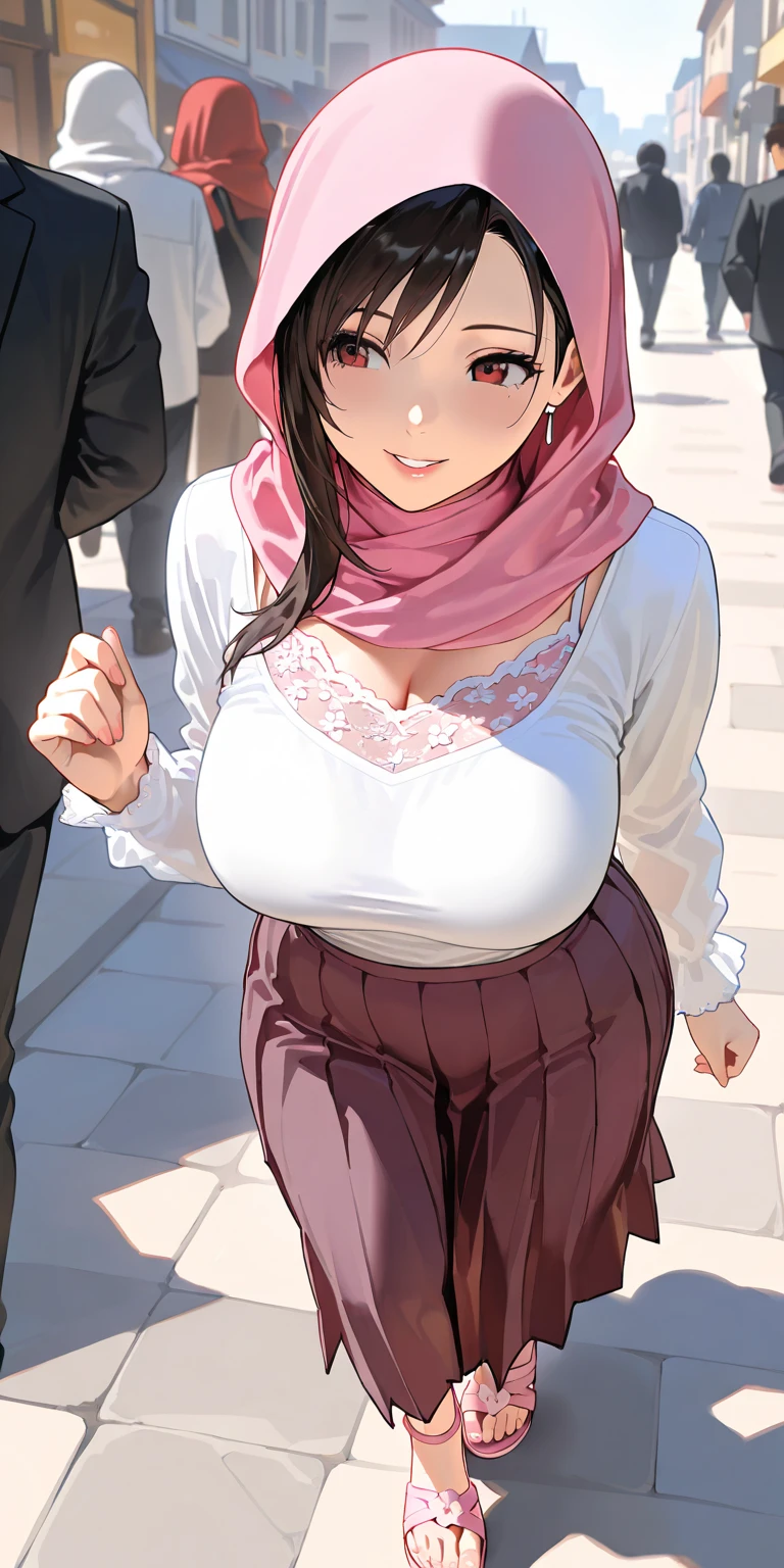 Photo of a mature malay female teacher with saggy breast breasts (((bending over))) inside (public bus), (((surrounded by many men)),40yo,busty body, short body, (((tanned skin))), dimples, light, detailed face, panic face, ((looking panic )), ((panic eyes)), (concerned), ((look around)), Perfect breasts, big breast, natural breasts, G cup, (((brown hijab))), (((glasses))), (sweat), (((open shirt))), (((floral cotton bra))), (((pulled down brown trouser))), (((floral cotton panties))), ((holding bag))
