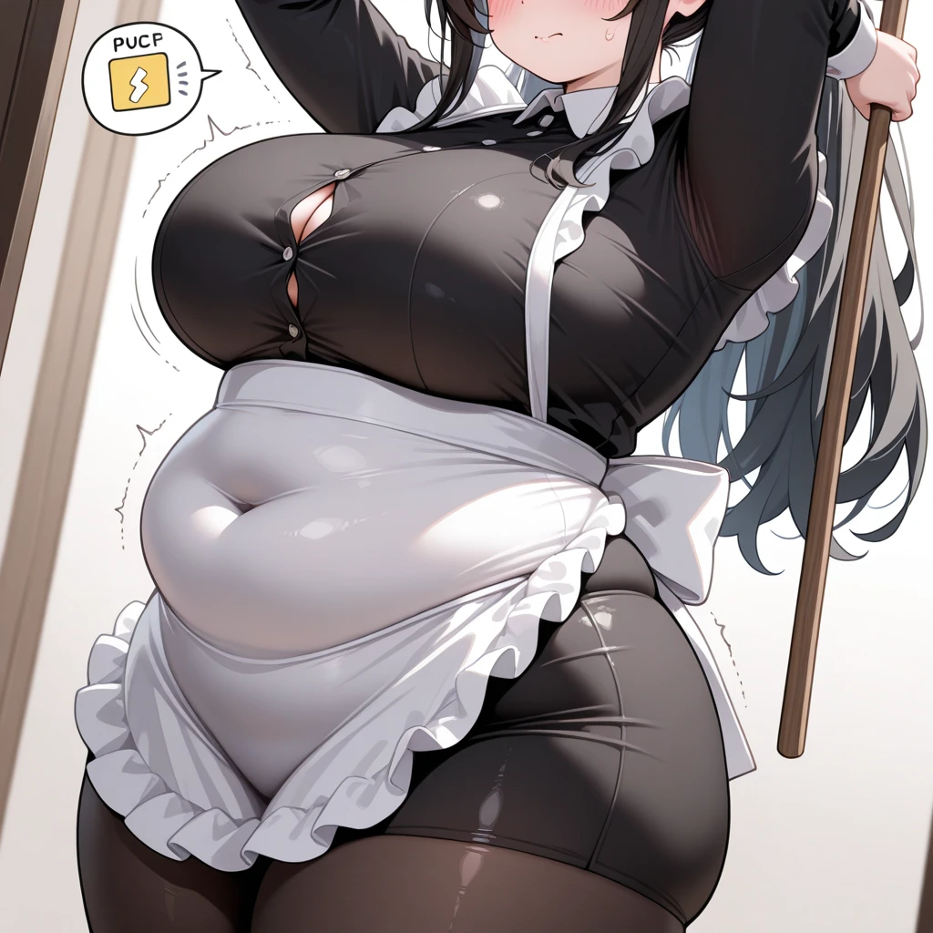 One Woman、One Man、The man is right in front of the woman&#39;s crotch、Stand in front of a man、Beauty、たくさんのMaid達、Western-style building、Luxury House、淫乱Maid、Maid、Maid服、Age 25、master, ponytail, Highest quality, Focus on the thighs, smile,  Black Pantyhose, panties under pantyhose、Plump thighs、Big Ass、Big 、 Black Hair,My thighs are steaming between the legs 、Sweaty pantyhose、Angle from directly below、Wiping large windowasterから股間を指で触られる、Having your crotch touched