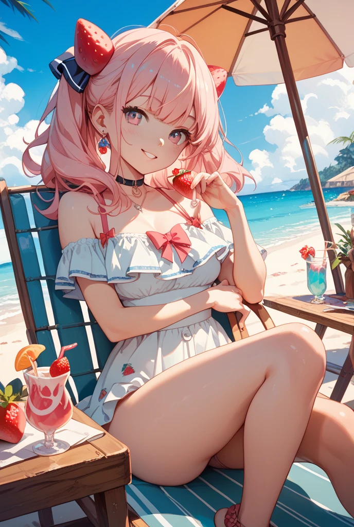 Lolita, Lovely, 1 girl, alone, whole body, beach，Pink skirt, ridiculous, white lace, high resolution, Super detailed, most detailed，nude，barefoot