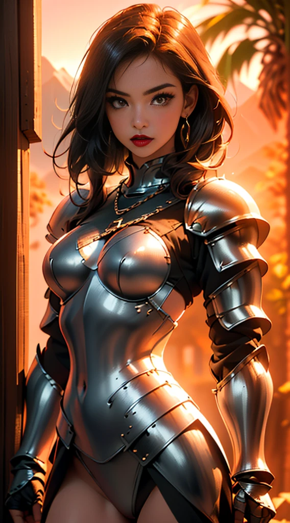 woman in shiny armor, posing, big breasts, naughty