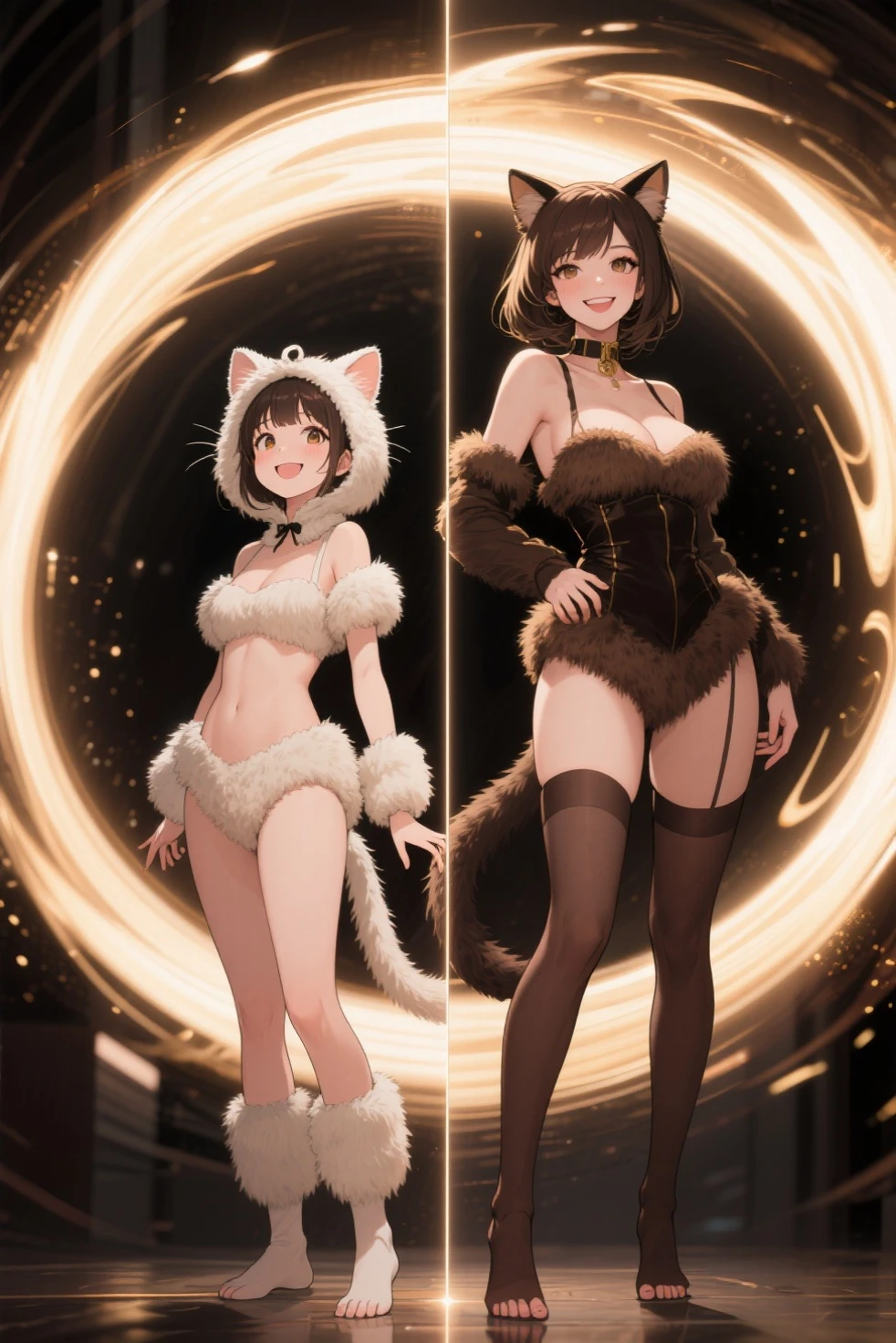 ((Raw photography,top-quality,hight resolution,Ray tracing,nffsw,Best Quality,Post-processing,portlate.3D,PureErosFace_V1:0.7,),(( Shiny white leather bondage costume,golden luxury embroidery,white bdsm,mistress,Bold figure,tight skirts,)))((((short hair hair,Emphasize cleavage,huge tit:4.0,Thin leg,Otto's eye,Elaborate depiction of limbs,a small nose,Have a perfect body,sleeveless,)))),((tthin eyebrows,long eyelashes,smil,二重まぶた,Vibrant eyes,looking down on viewers,red lipsticks,)),Create beautiful light effects on the background,Light Particle Filter,(finerly detailed face:1.3),chies