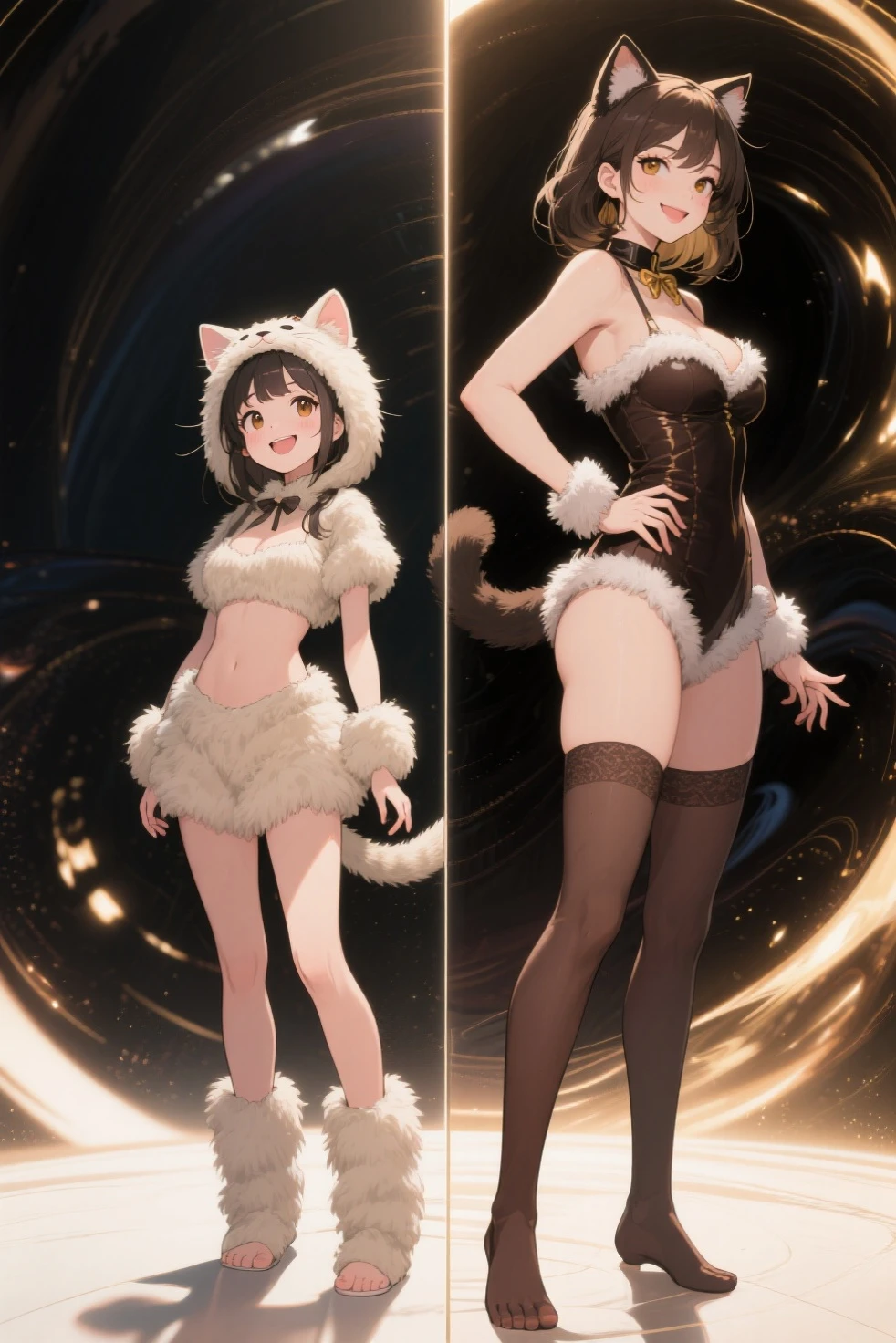 (((High resolution))), (((Very detailedな))), (((Three Girls:1.3))),((7Head to Body:1.3))、 (((beach,Outdoor、Midday light background)))、(((Cute face:1.3))), (((smile:1.5)))、(((Beautiful and detailed eyes:1.3))), (((Very detailed))), (((Details face:1.5))), break , ,sunny, ,((Cat ear:1.5)),((Very delicate body))、((Very flat chest))、((Small waist))、((thigh gap:1.5))、Friendly atmosphere,((from side))、Normal limbs、