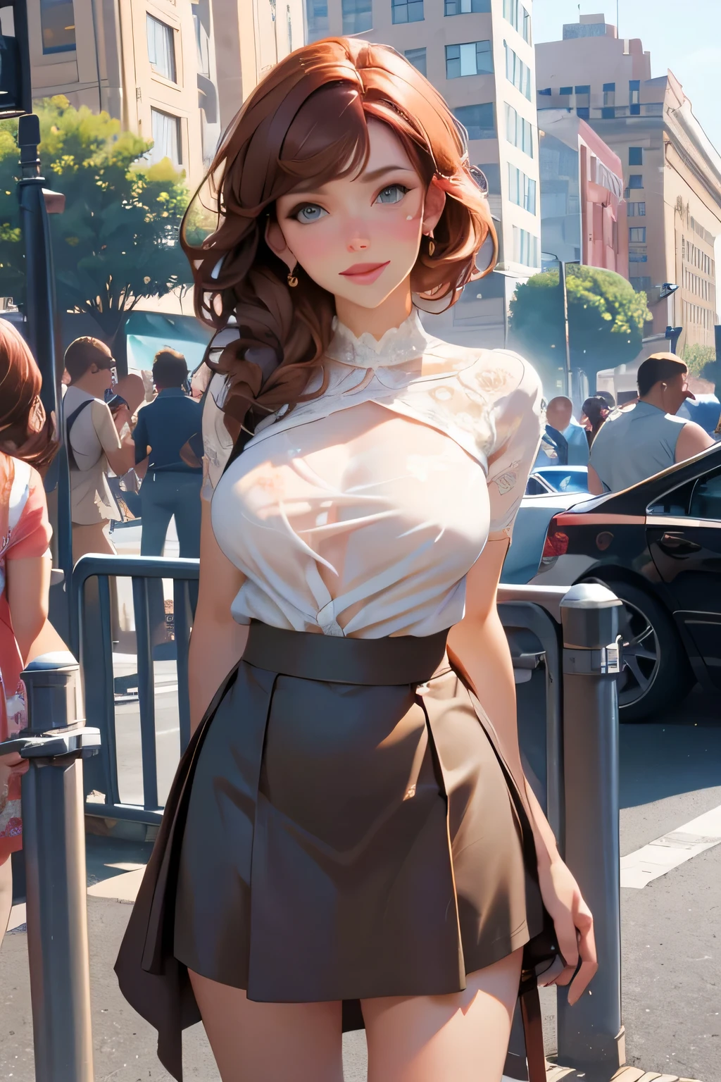 (photograph, hyperrealism, masterpiece, 8k:1.3), 1girl, Liechtenstein citizen, fit, nsfw, breasts, nipples, <lora:Crochet_Shirt_Skirt_By_Stable_Yogi:1>, crochet pattern, red collared shirt, long sleeves, red plaid skirt, razor cut brunette hair, frustrated, Lens Flares, Dreamy flares adding a whimsical and romantic touch to the visuals, trending on Unsplash, concept art, shot by nan goldin, straight-on