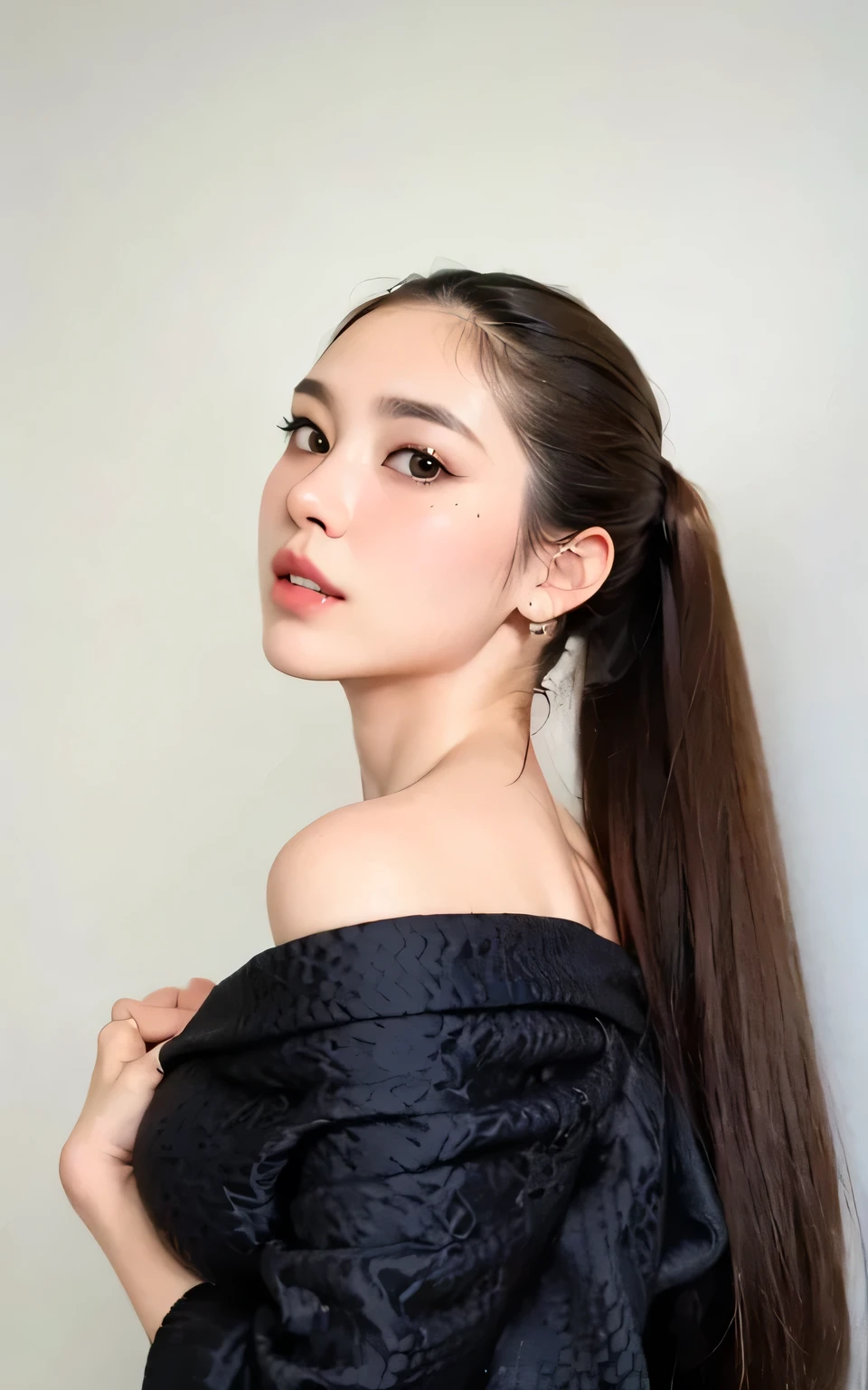 ((Highest quality, 8k, masterpiece: 1.3)), sharp: 1.2, Perfect Body Beauty: 1.6, ((Layered Hairstyles, Small breasts: 2.0)), (((Big nipples))), (Beautifully shaped breasts), ((long hair: 2.0)), ((necklace)), Earrings, ring, Bracelet, Hair Accessories, ((Beautiful young teenager woman)), ((Straight nose)), (Eyeliner), Armpit Hair, Bristles, ((White and beautiful skin)), Wavy Hair, Beautiful attention to detail, Super detailed, Highly detailed face and skin texture, fine grain, double eyelid, Black Hair, Big Ass, Lower Body, Thighs, (((Skinny))), Wet and shiny lips, smile, Get a grip on your body, ((Anatomically correct human body)), ((Crisp body shape)), Ribs, clavicle, Protruding skeleton, A face without nasolabial folds, Shyness, Thin eyebrows, Big eyes, (shoot from side: 1.0), (Narrow shoulders: 2.0), (Smile: 1.0)