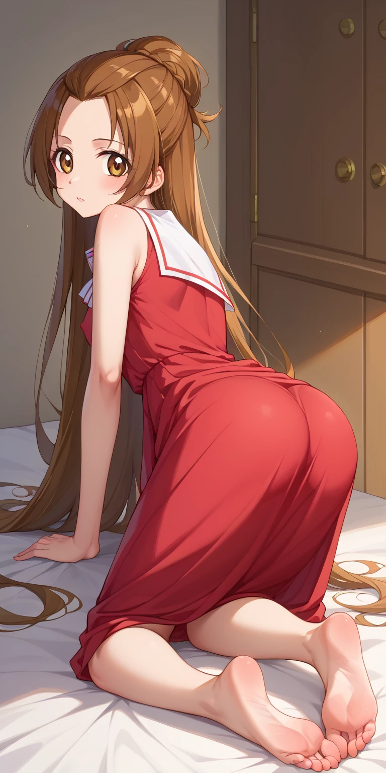 masterpiece、top-quality、High-quality images、hight resolution、8K、1womanl、独奏、portlate、detaileds、skin gloss、Lustrous hair、Long body、sensually、full body Esbian、light brown shorthair、poneyTail、a miniskirt、Angle from the side