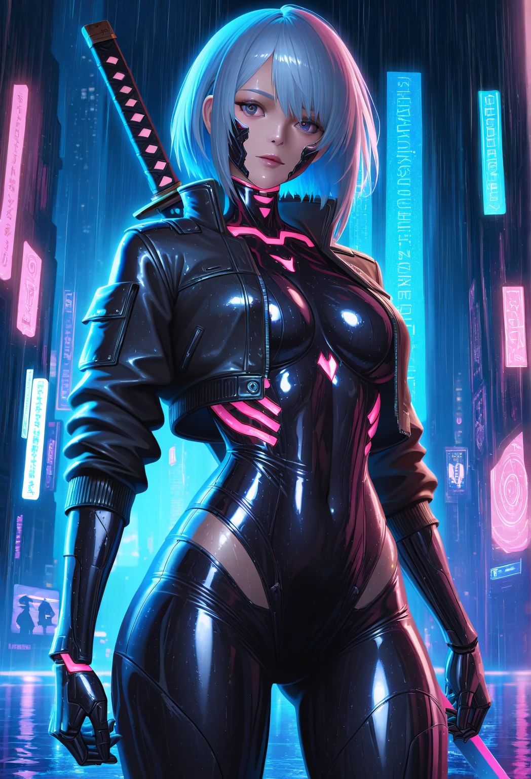 Glowing blue butterfly,Blue skinny latex jacket,agent,1girll,blue colors, Masterpiece, Best quality,A high resolution,Detail enhancement,best qualtiy,Perfect image quality,Cool and elegant,Beautiful and gentle,cyber punk perssonage
