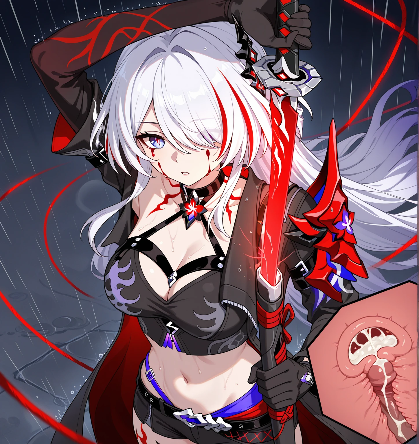 (((masterpiece)))、((Highest quality))、(Ultra-detailed)、(CG illustration)、(Very beautiful woman))、Cinematic Light、((1. Mechanical Girl))、 (Beautiful and luxurious)(workshop)、Look forward,Gray Hair,Corset belt,Blue high waist skirt,Upper body portrait