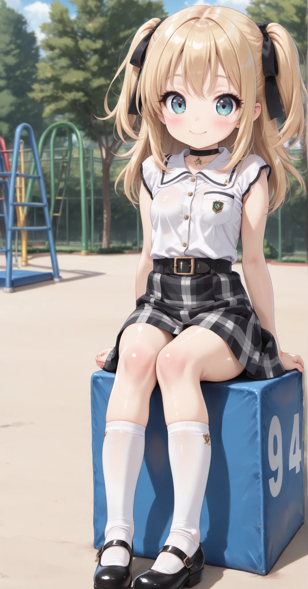 the anime girl is crouching, wearing a Japanese school uniform, Anime girl in real life, Japanese school uniform, japanese girl school uniform, wearing skirt and high socks, distorted pose, sat on the ground, desire big breasts,Be red in the face,White hair,Raised sexy,Bigchest,tentaculata