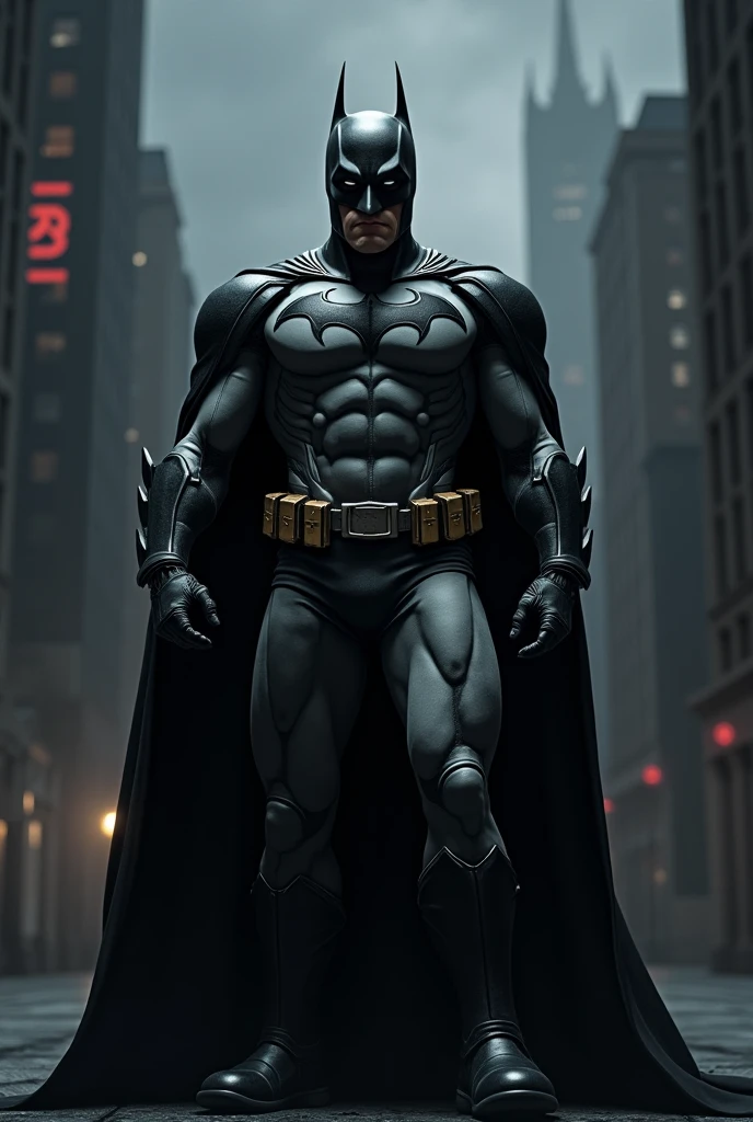a dark knight, batman, superhero, muscular male figure, wearing black and gray costume, cape, mask, utility belt, night city skyline, moody lighting, dramatic shadows, cinematic atmosphere, digital art, concept art, highly detailed, photorealistic, 8k, HDR, sharp focus, cinematic lighting, gritty, urban, dark, brooding, powerful, heroic