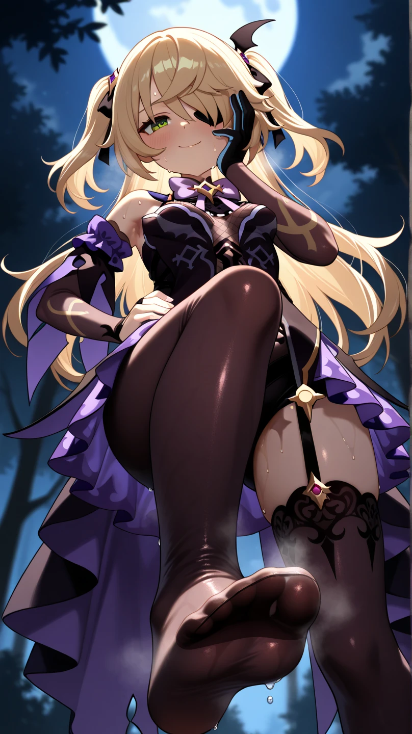 prison, ((from below)), ((full body)), (( black high heels focus)), femdom, dominatrix, ((looking at viewer)), female standing, evil grin, bare shoulders, black bustier, black stockings, black g-string, black high heels, black garter belt, black elbow gloves, 独奏, foot focus,
One girl, Long Hair, Purple eyes, chest, Ahoge, very Long Hair, large breasts, ribbon, hair ribbon, ponytail, bangs,