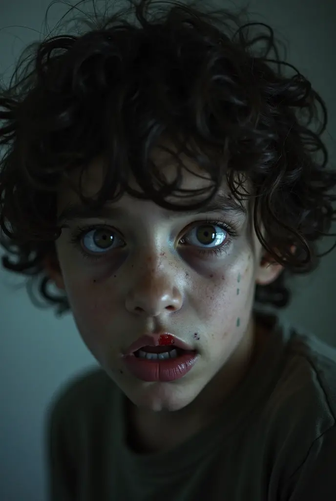 make an ugly dark-haired boy with curly hair and lots of pimples on his face 