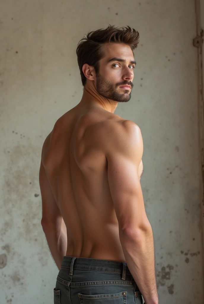 A completely naked man showing his penis