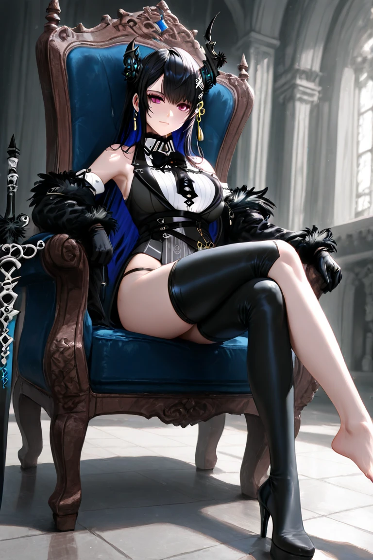 A majestic "werecat" woman, her muscular female form entirely enveloped in glossy black fur, reminiscent of a panther's pelt. Her feet resembled those of a cat, with sharp claws adorning her nimble hands. A feline head crowned her regal figure, completed by the swishing length of a long, curved tail.