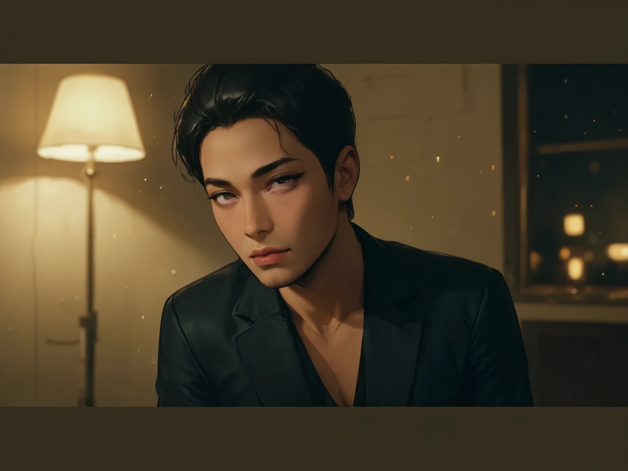 (Cinematic Aesthetics:1.4) Beautiful handsome Fashion Model Pictures Bokeh City Night One man、Miura Chunma、handsome、anime,