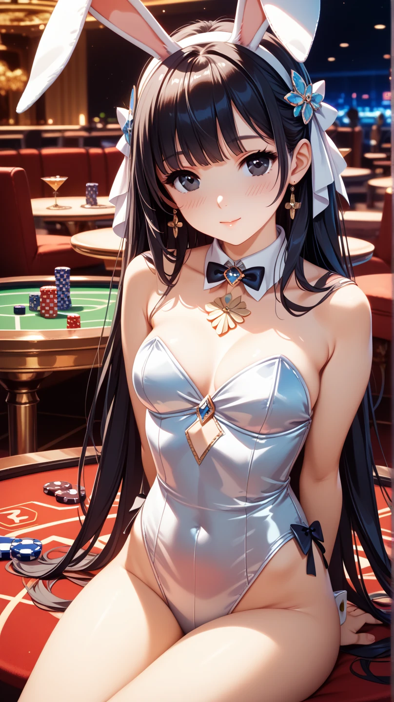 (Realistic style:0.9), masterpiece, best quality,  Ridiculous, looking at the audience, alone, (Grey babydoll:1.5),  Bronya Zajczyk, red pupils, Big breasts, long hair, gray hair, Bangs, gray eyes, earrings, drill hair, hair between eyes, hair accessories, (baby doll:1.3), perspective, floor, Poker face