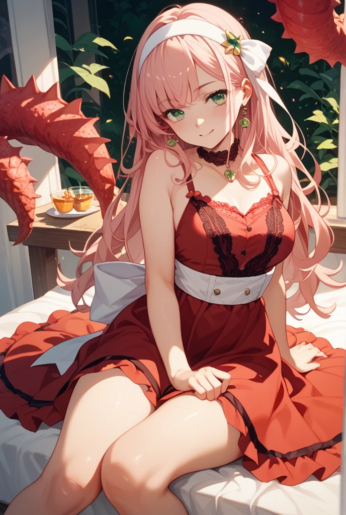 ((masterpiece)), (best quality:1.2),(very fine 8K CG wallpaper1.2),colorful,(ultra-detailed:1.2),(illustration:1.2) <lora:bailu:0.5>,1girl bailu,twin braids, (dragon tail:1.2), (see-through lace wedding dress:1.1),full body,barefoot,, on bed,simple background,indoor <lora:squeezerExperimental_:1>,(Red Pet Collar:1.3),(pet play:1.1)