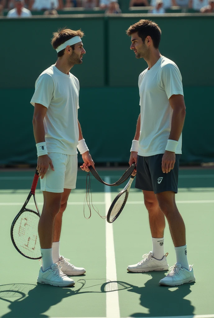 Generate me a photo of Federer and Nadal merged together