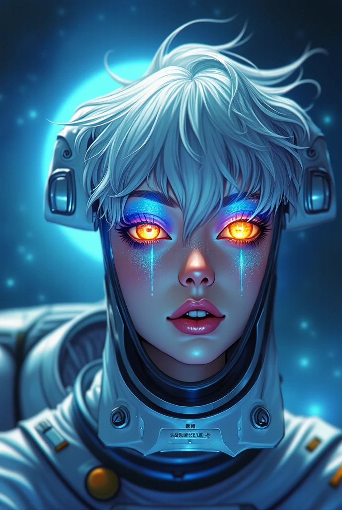 check_9, check_8_up, check_7_up, check_6_up, check_5_up, check_4_up, Backlight, light particles, BREAK drostyle, (1 girl),((girl)),((cyborg)),((drossel)),((White skin тела)),White skin дица, topless, yellow eyes, shiny skin, White skin,((absolutely white background:1.3)) , (medium breast), ((black short bob haircut)) , ((demeaning look)) , beautiful female cyber fingers