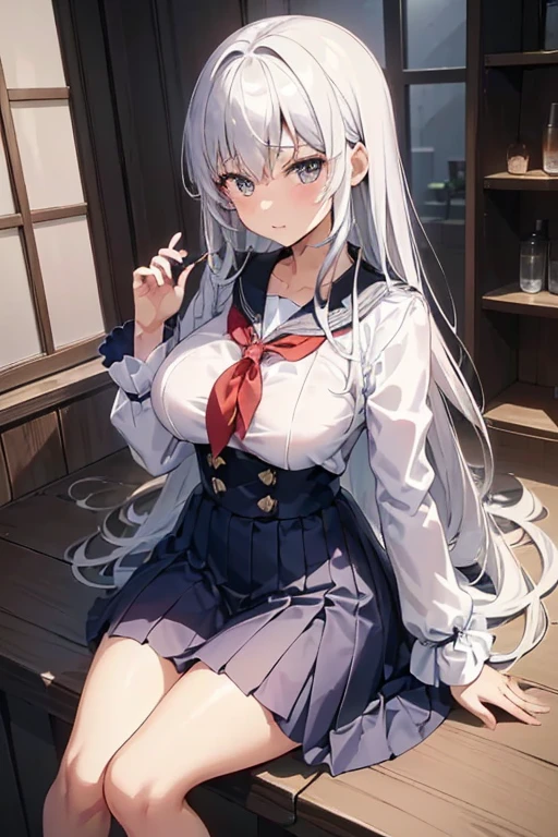 (highest quality: 1.2, Highly detailed, Latest, Vibrant, Super detail, Ultra-high resolution, High contrast, masterpiece: 1.2, highest quality, Best aesthetics, aya:0.9), alone, (1 woman), Shenhe /( Genshin impact/ ), alternate costume, (teacher), long hair, white hair, (silver eyes: 1.3), original hair style, thighs, skirt, sexy, cleavage, painted nails, belt, thighs with tights, glasses, classroom, shake hands welcome, pink lips, heels, red dress, sexy thigh, detailed leg, dynamic angle, random pause, highly detailed face and skin texture, cowboy shot,