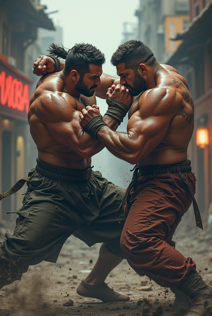 Some one trying to fight.. There are lots of people watching them.but they are fight for country. India vs Bangladesh. Bangladeshi fighter are very strong. India fighters are very week.