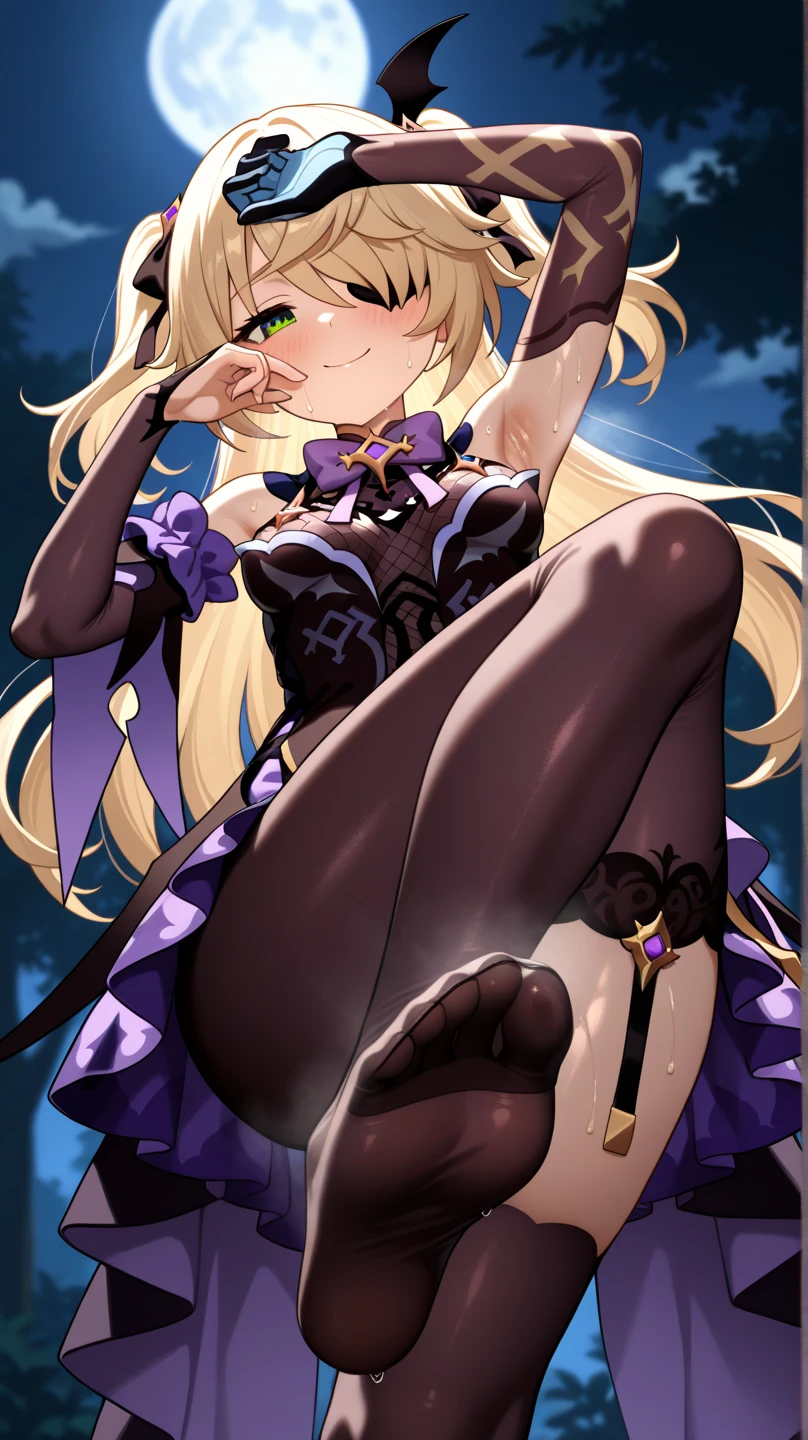 (masterpiece),best quality, expressive eyes, perfect face,w sitting, w sitting on ground, legs on ground, arms between legs, bot arms between legs,1girl,
big breast, H-cup, good breast,fischldef,
fischlein,
fischlrnd,blush