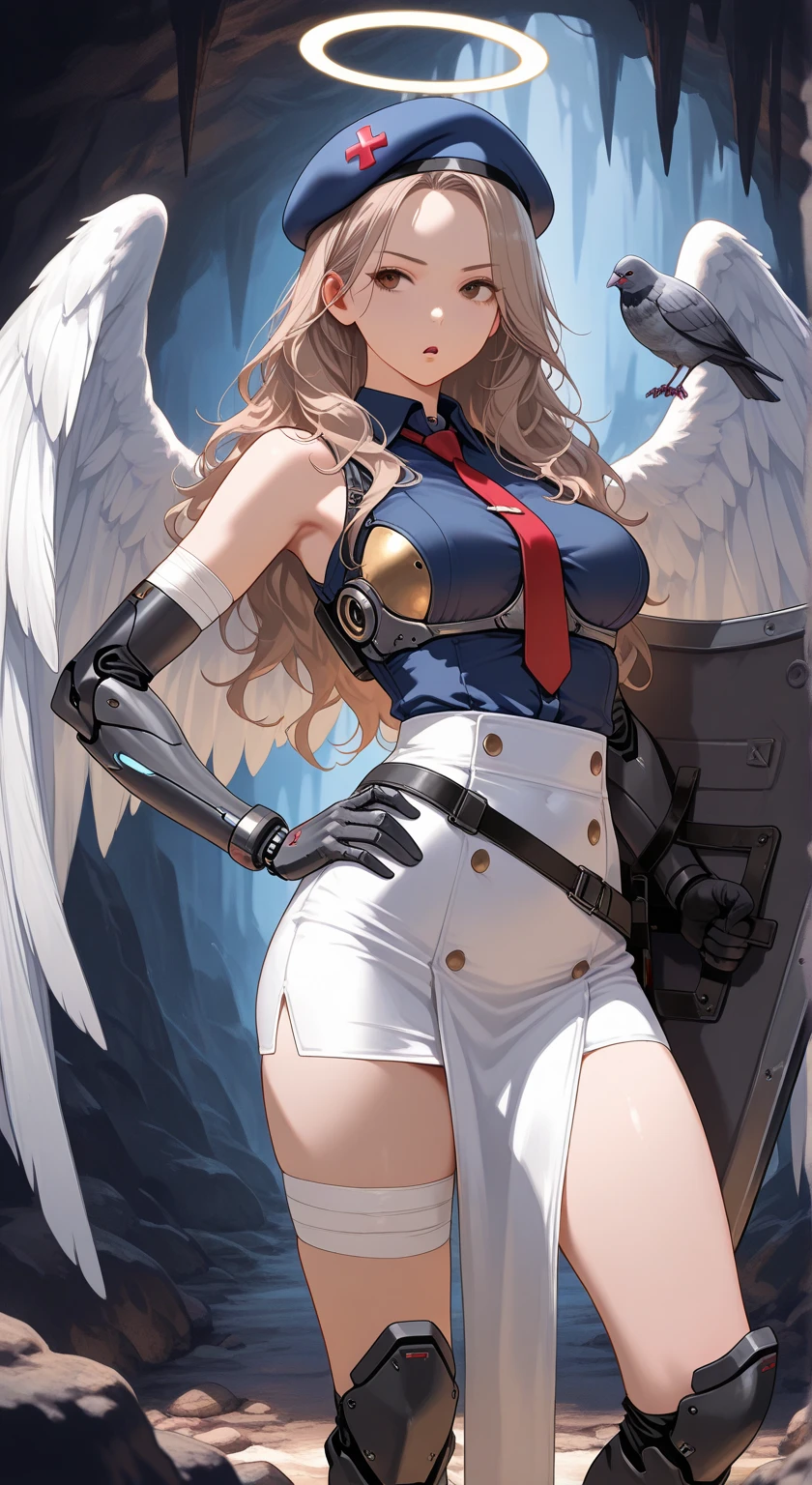 (((masterpiece)))、((highest quality))、(Super detailed)、(CG illustration)、(so beautiful ))、cinematic light、(((1 Mechanical Girl)))、 SF、Apocalypse、erotic grotesque、(beautiful and luxurious:1.2)、(1 girl:1.3)、facing the front, (double breasted,under bust:1.2), gap between buttons,(((corset belt))),(((high waist mini skirt,)))Are crying,sad expression,((beautiful low ponytail))