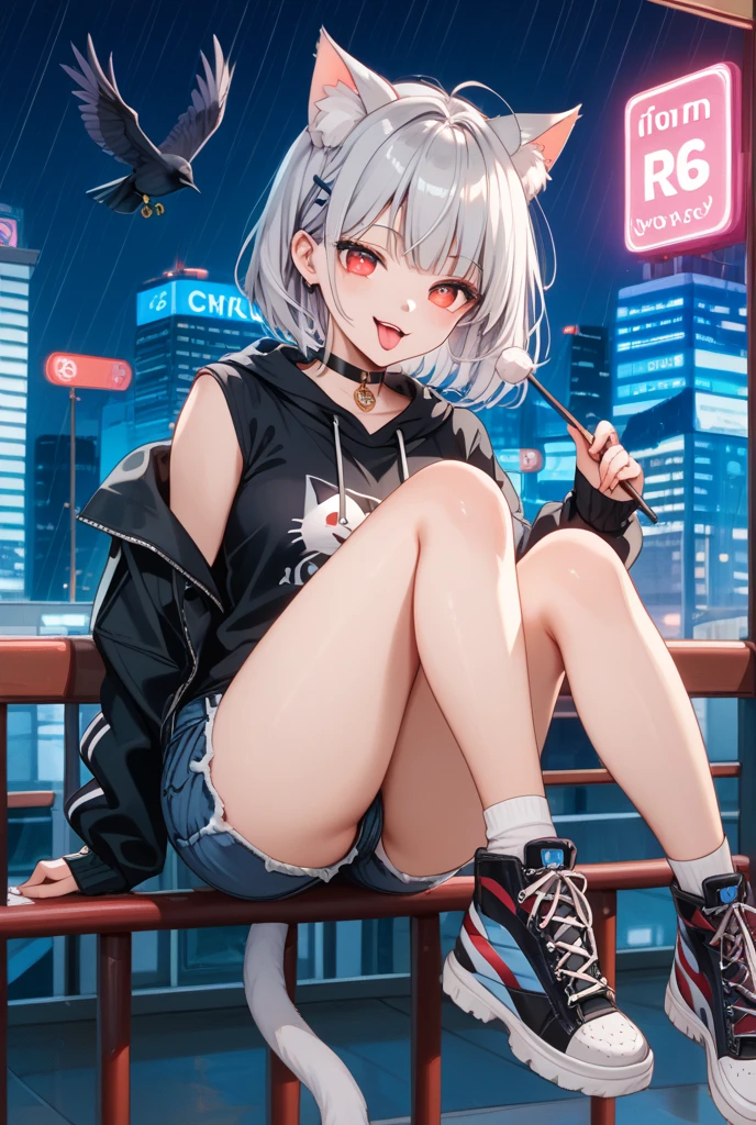 masterpiece, best quality, furina 1girl, solo, blush, short hair, hair between eyes, ((streetwear clothes)), city, outdoors, night, movie poster, extremely detailed 8K, smooth, high resolution, ultra quality, cinematic lighting, ambient occlusion, hd, 2k, 4k, 8k, 16k, extremely detailed anime, detailed faces, perfect composition, wide shot, atmospheric lighting,