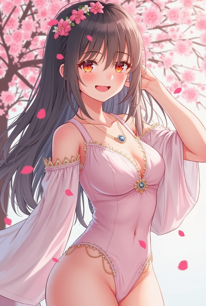 hanekawatsubasa, hanekawa tsubasa,(smile),(with sparkling eyes and a contagious smile),her pink panty pulled by self,a 17 years old, long hair, black hair, hair ornament, (brown eyes:1.1), braid, hairclip, twin braids, glasses, pink bikini, outdoors, beach, looking at viewer, (masterpiece:1.2), best quality, high resolution, unity 8k wallpaper, (illustration:0.8), (beautiful detailed eyes:1.2), extremely detailed face, perfect lighting, extremely detailed CG, (perfect hands, perfect anatomy),