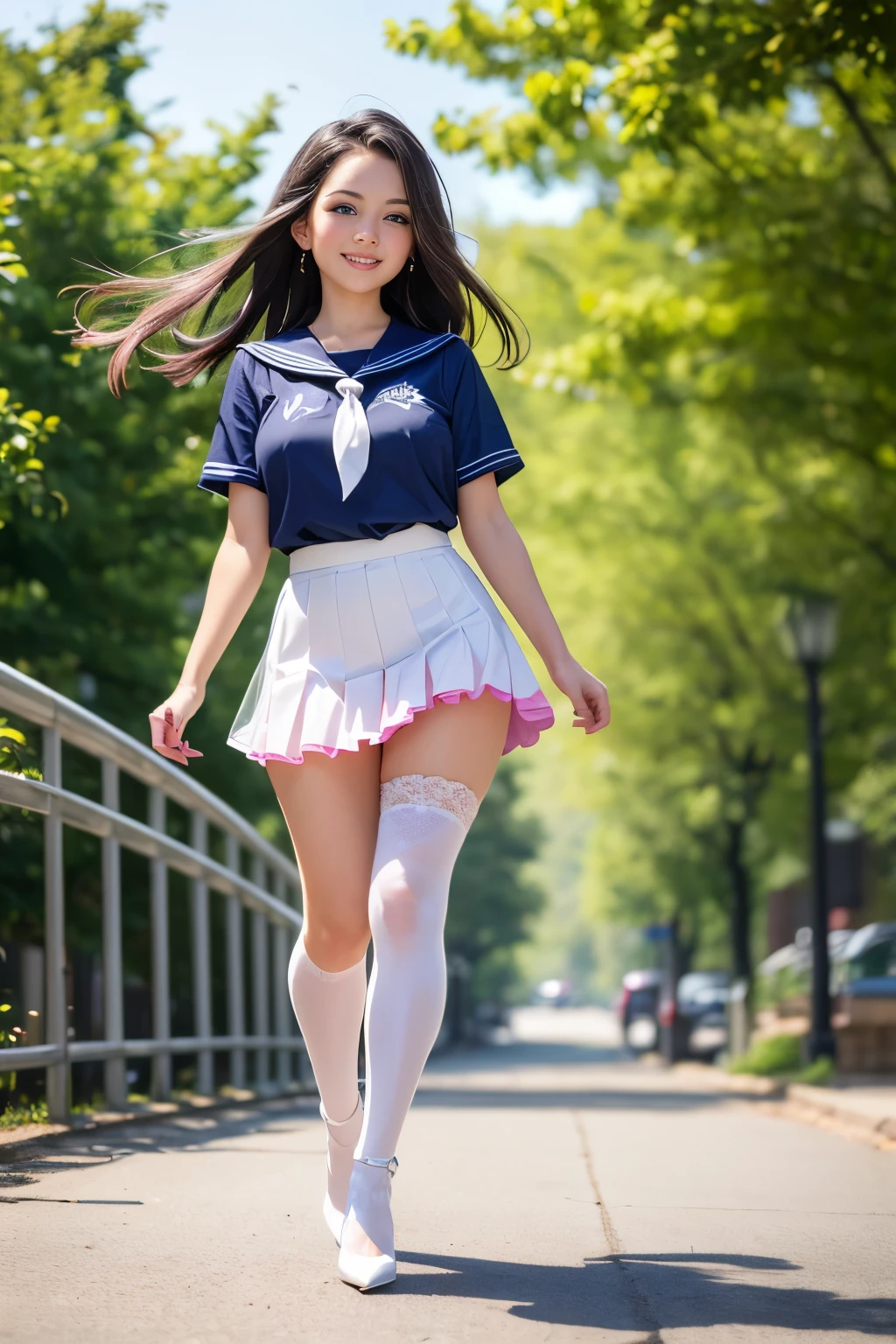 (master piece:1.2), (8K high image quality), (top-quality), (RAW image quality),(Realistic), (Photorealistic:1.37),,largeeyes,long eyelasher,so sexy,(Live-action realistic style),The Ultimate Face,Photorealistic light and shadow,Clear facial features,Fair skin, highdetailskin,Realistic skin details,(Super Detail),,Best portraits, girl with1People only, cute face,Beautiful detailed eyes, beautiful detailed nose, highlydetailed skin ,(Show your audience your best smile),(Beautiful face with double eyelids),((Full-body image)), (Realism: 1.4), Ultra-high resolution,delicate and beautiful face,18year old,(Beautiful Face 1.4),A slender, (I'm wearing a short skirt:1.2),Big,Brightly lit beautiful face,Panties are visible,,((Japan schoolgirl sailor suit)),red lipsticks,Lame around the eyes,,Hair length is short hair,,(I like to show my panties to viewers),(Stand up and show me your panties),a sailor suit,(I'm wearing white panties made of lace material),Shot on the lawn of the park,(Show your viewers your best smile),Close-range shooting,(Standing)