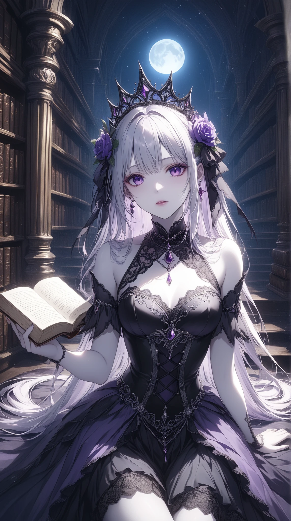 Artwork with a Colchicum motif, ((highest quality)), High resolution, 8k, Cinematic Light, High Contrast, Written boundary depth, Strong brilliance, Detailed Background, One Girl, cute, fine grain, Shining Eyes, Detailed Iris,poison,Ruthless Killer、insanity