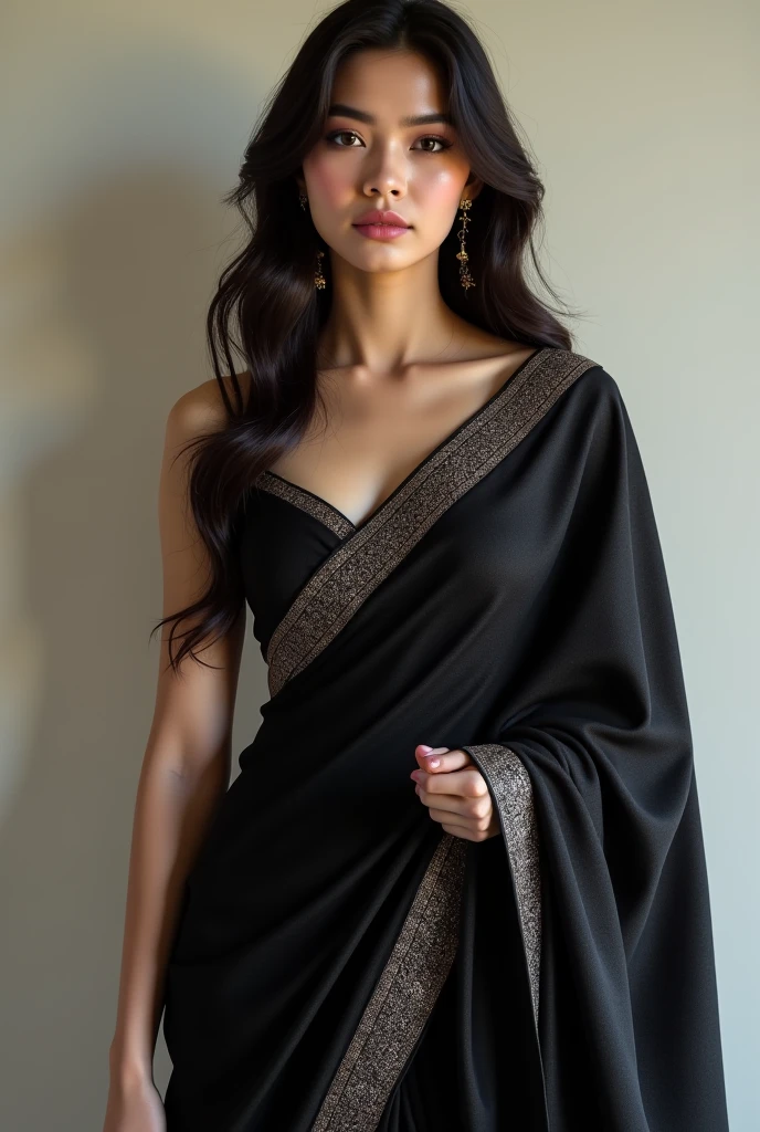 Mrunal thakur realistic girl wearing black saree