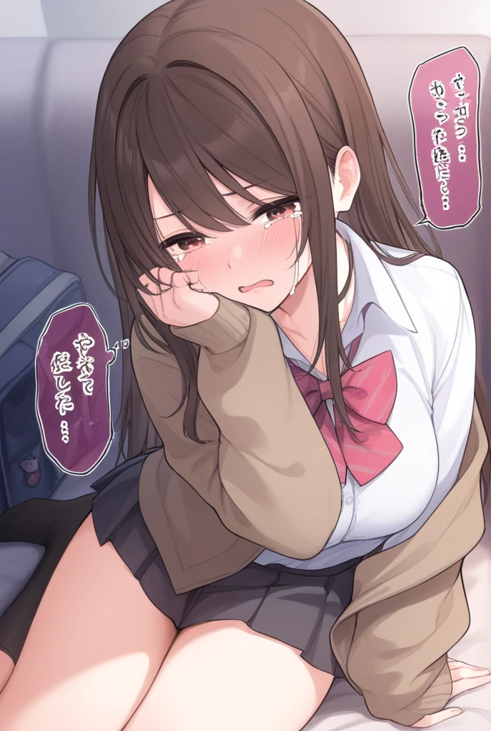 masutepiece, Best Quality,Illustration, Wallpaper, Ultra Detail, Little Face Lori、(((molesting)))、Detailed eyes, Complex hairstyle、drooing eyes、((fear:1.5))、(Teary-eyed:1.5)、(((Cute pink underwear)))、(blazers、Kilted skirt)、ample breasts、((Morester))、((Girl being taken off her skirt by a man))