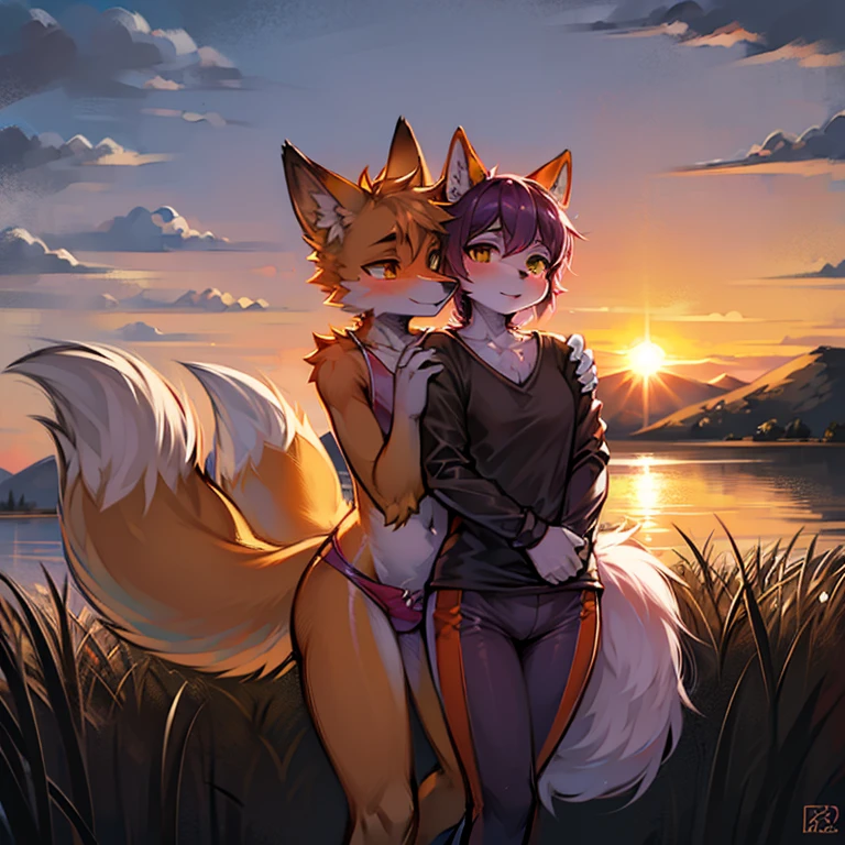 (Meisterwerk: 1,3), (2D: 1,0), (Anime: 1,0), (Illustration: 1,0). close view of a 16 year old male wolf sitting on the lap of another 16 year old male wolf on a large pillow on the ground, over the shoulder shot, extreme close up, close up, character focus, hands on shoulders, close, sit on lap, on lap, embrace, hug, kissing, kiss, humping, penetrating, making love, rough, sweat, sweaty, penetration, cuddling, uploaded to e621, erect, huge erection, huge detailed genitalia, insertion, breeding, pulled back foreskin, visible genitalia, 16 years old, small, shota, shota boy, boy, small boy, small shota, no shorts, no pants, naked ass, naked, socks, tongue hanging out, tank top, wristband, yellow eyes, masculine, male, pink hair, (masterpiece:1.2),(anatomically correct:1.1), high quality:1.3, 2 arms, 2 legs, 1 tail, fluffy tail, small tooth standing out of mouth, small fang standing out of mouth, moe fang, cute fang, little fang, closed mouth, closed eyes, looking up, blushing, cum, cum out, erotic, ass, plump ass, night, blanket, stars, falling leaves, trees, wind, bushes, hidden between bushes, vegetation, big tree roots, rocks, river, large pillow, low saturation, simple color palette