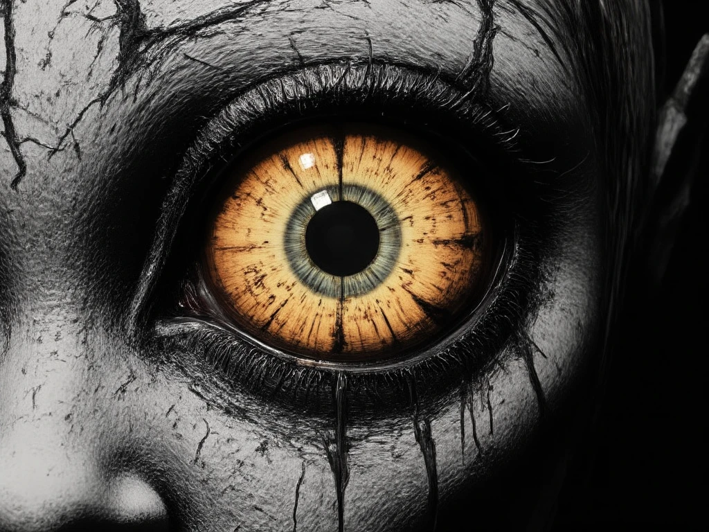 Monstro com olhos brilhantes,terror,8k, highes definition, hiper-realista, + Cinematographic shot + dynamic compositing, incrivelmente detalhado, nitidez, detalhes detalhes + noite com luz + perfeccionismo + realismo premiado ((mood lighting))