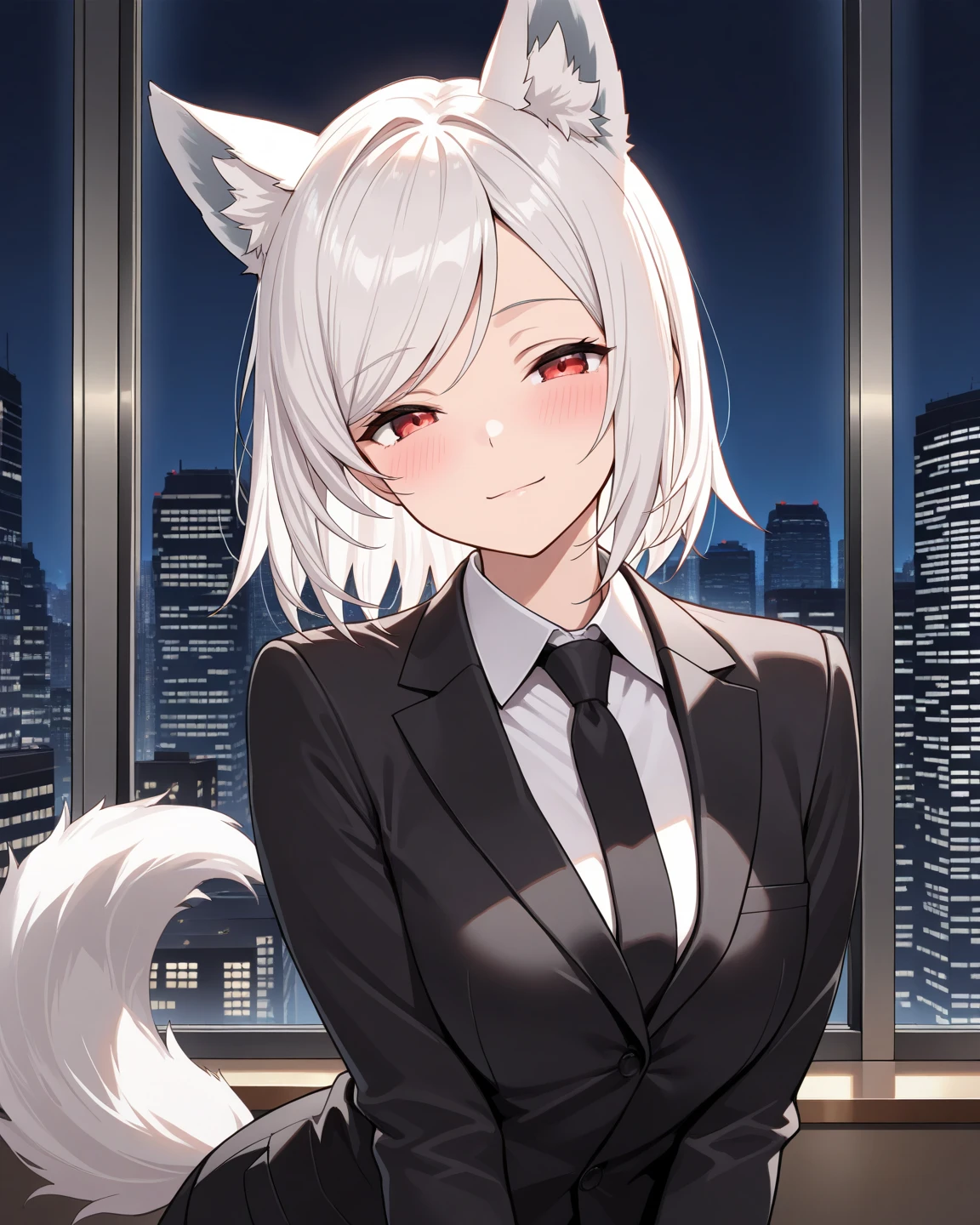 Female wolf young poorly dressed sexy furry gray fur body covered with fur