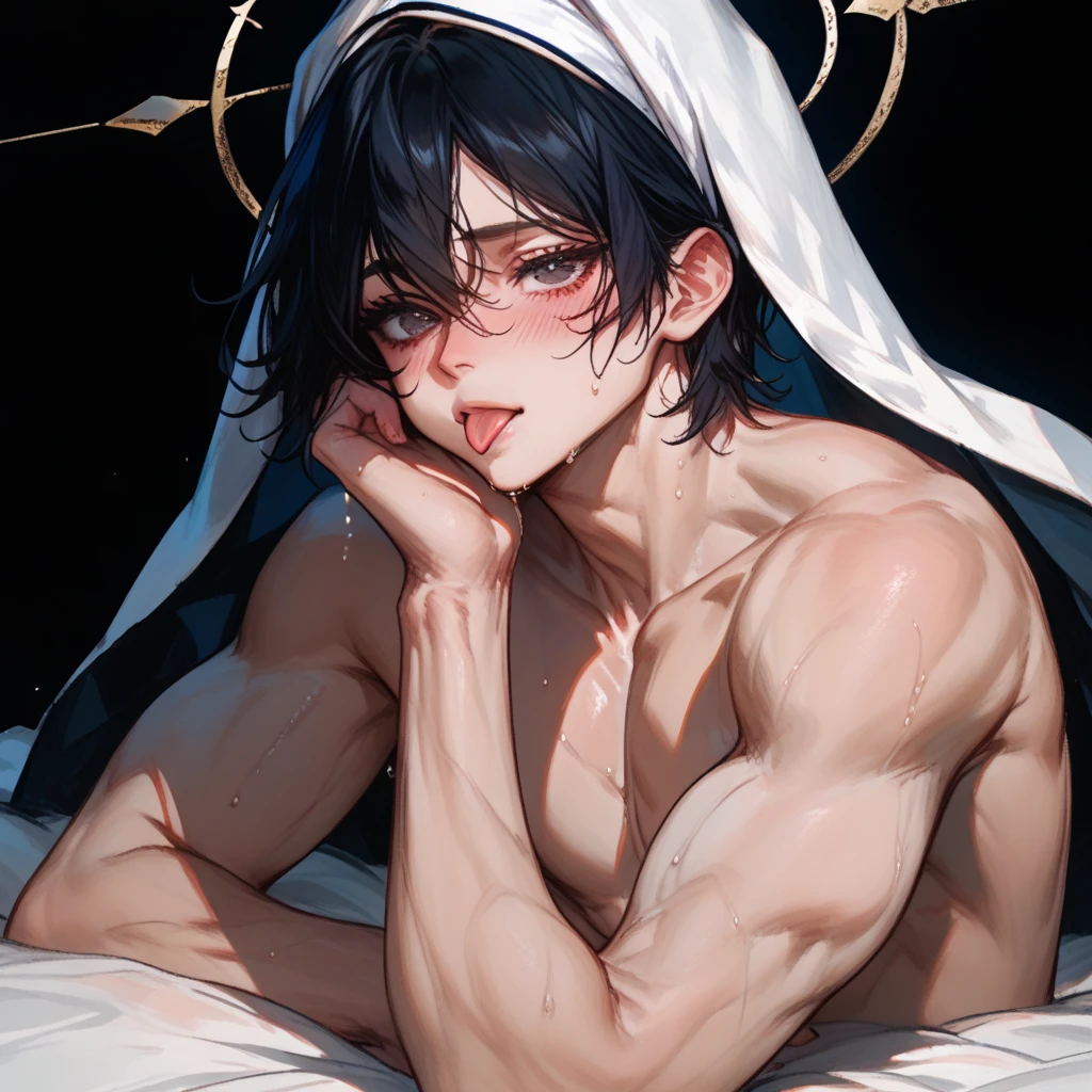 1boy、Handsome Men、Japanese male, 、Completely naked、Full nudity、erection、Huge penis、Highest quality、Realistic、beautiful、Sad look、shrine、night、darkness、Worship with your hands together、Red collar、inflammation